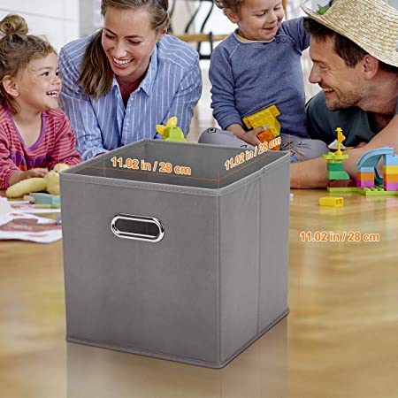 Photo 1 of Chippon Storage Cubes, Fabric Cube Organizer with Handle, Foldable Cube Bins for Cloth or Accessory Storage, 11x11x11" , Set of 2, Grey
