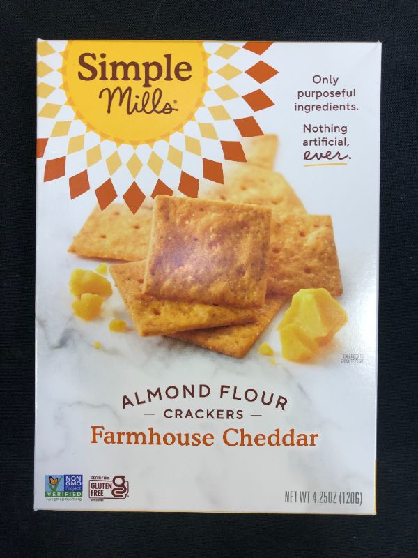 Photo 3 of Simple Mills Almond Flour Crackers, Farmhouse Cheddar - Gluten Free, Healthy Snacks, 4.25 Ounce (Pack of 3) 
best by 07.09.2022