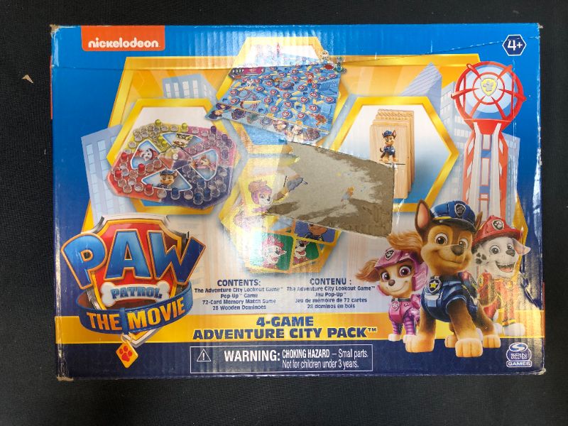 Photo 4 of PAW Patrol: The Movie, 4-Game Adventure City Pack Memory Match, Pop-Up, Wooden Dominoes, & Lookout Games, for Kids Aged 4 and up
MINOR DAMAGE TO BOX, ITEM IS NOT DAMAGED!