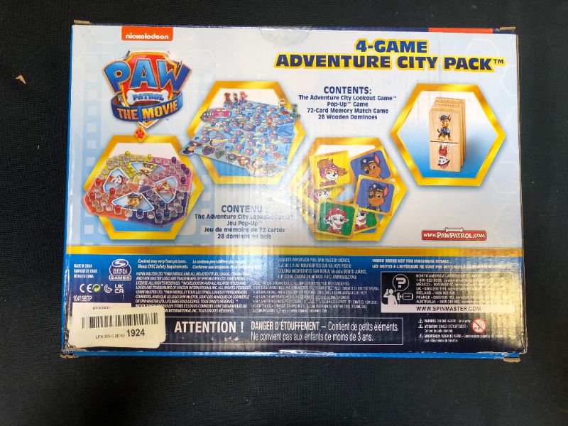 Photo 2 of PAW Patrol: The Movie, 4-Game Adventure City Pack Memory Match, Pop-Up, Wooden Dominoes, & Lookout Games, for Kids Aged 4 and up
MINOR DAMAGE TO BOX, ITEM IS NOT DAMAGED!