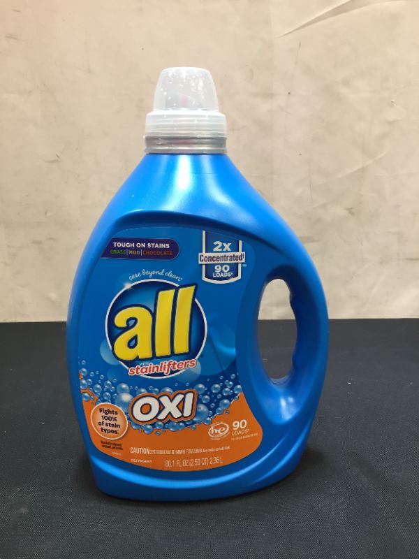 Photo 2 of all Laundry Detergent Liquid, Fights Tough Stains with OXI Power, High Efficiency Compatible, 2X Concentrated, 90 Loads
