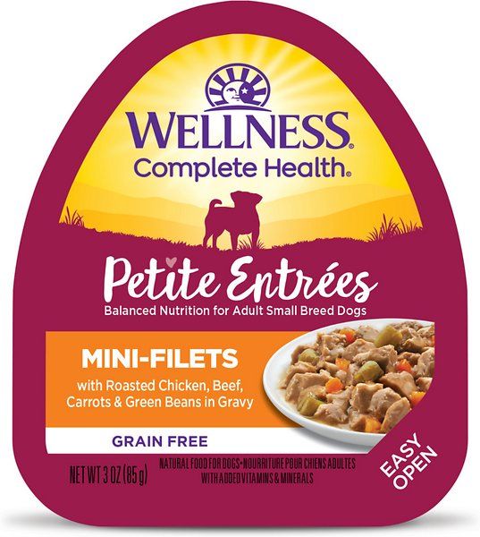 Photo 1 of 24 pcs WELLNESS SMALL BREED PETITE ENTREES - MINI FILETS ROASTED CHICKEN AND BEEF IN GRAVY 3OZ ----exp date 11-2022
