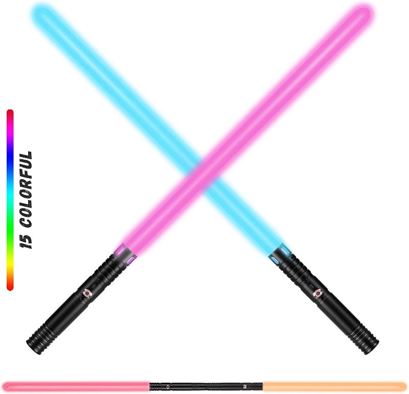 Photo 1 of HRDJ Light Up Saber for Kids or Adults, 2-in-1 Star Wars Lightsaber LED Dual Light Swords Set with FX Sound,15 Color Changing, Rechargeable, 3 Sound Modes Expandable Light Saber Double-Sided Sword Toy
