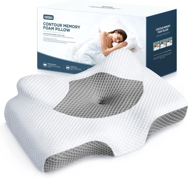 Photo 1 of  Cervical Pillow for Neck Pain Relief, Hollow Design Odorless Memory Foam Pillows with Cooling Case, Adjustable Orthopedic Bed Pillow for Sleeping, Contour Support for Side Back Stomach Sleepers