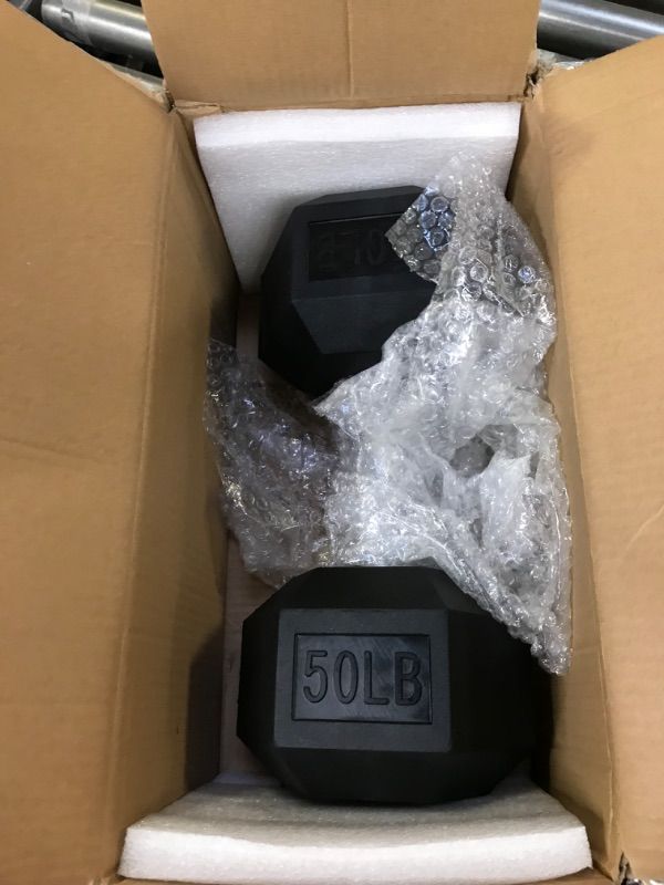 Photo 3 of Amazon Basics Rubber Encased Hex Dumbbell Hand Weight 50 Pounds Rubber Encased Hex Dumbbell
