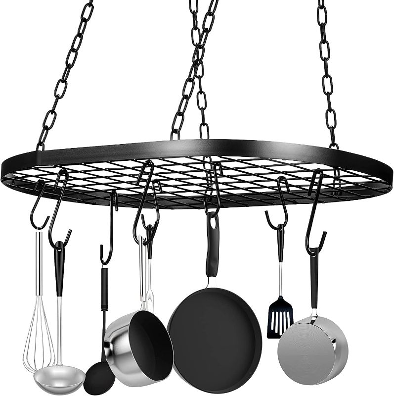 Photo 1 of 20 Inch Pots and Pans Organizer Hanging Pot Rack Pot and Pan Organizer with 20 S Hooks for Home, Restaurant, Kitchen Cookware, Utensils, Books, Household (Black)
