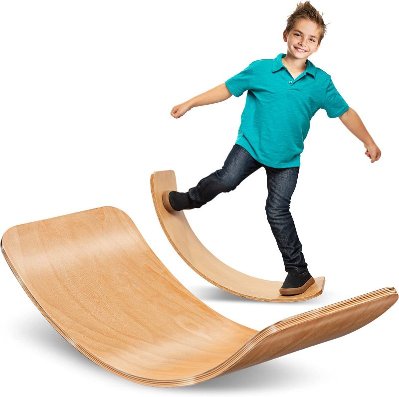 Photo 1 of 35 Inch Wooden Balance Board Wobble Board for Kids, Teens, Adults - Wood Kids Toys for Kids | Waldorf Toys | Kids Wooden Toys | Wobble Balance Board Kids | Rocker Board for Yoga and Exercise