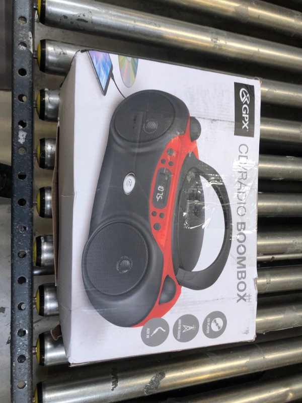 Photo 2 of GPX, Inc. Portable Top-Loading CD Boombox with AM/FM Radio and 3.5mm Line In for MP3 Device - Red/Black Red/black Single