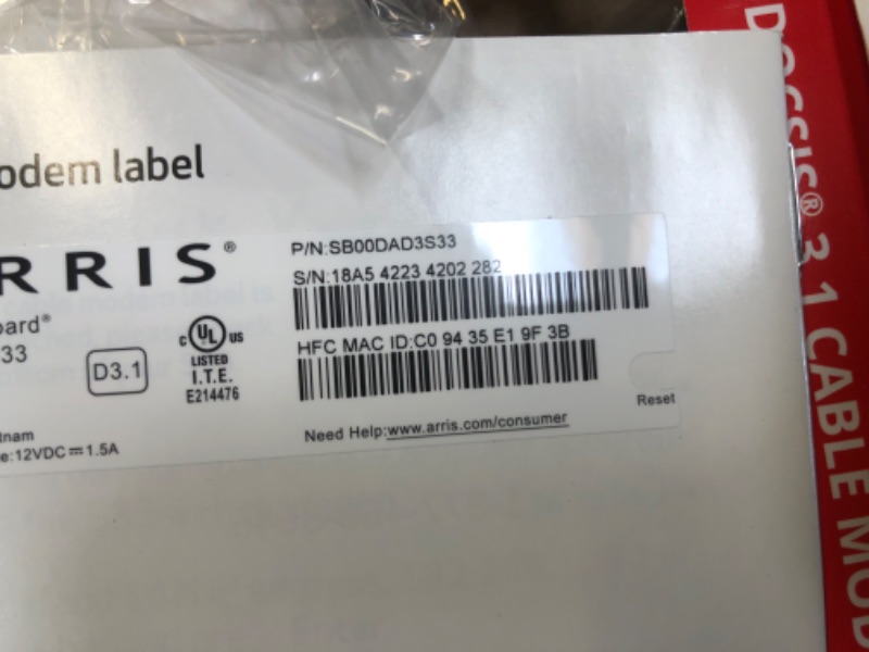 Photo 3 of ARRIS Surfboard S33 DOCSIS 3.1 Multi-Gigabit Cable Modem | Approved for Comcast Xfinity, Cox, Spectrum & More | 1 & 2.5 Gbps Ports | 2.5 Gbps Max Internet Speeds | 4 OFDM Channels | 2 Year Warranty DOCSIS 3.1 Modem Only Router System