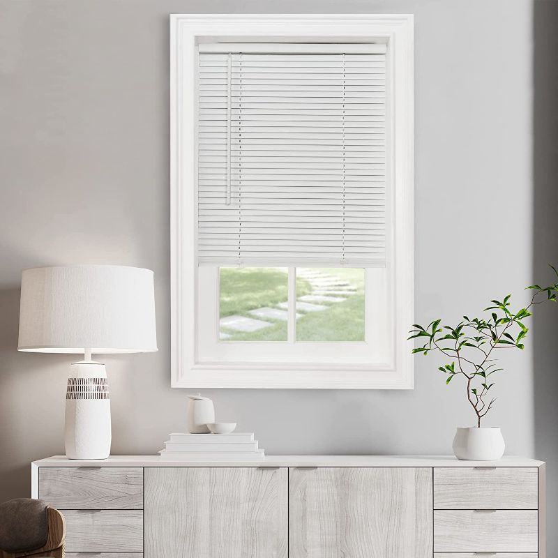 Photo 1 of Achim Cordless Light Filtering Mini Blinds for Windows, Horizontal Vinyl Window Blinds, Shades for Indoor Windows, Inside Mount 1” GII Morningstar Collection, Pearl White, 32” W in x 64” H
