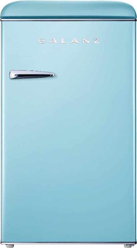 Photo 1 of Galanz GLR35BEER Retro Compact Refrigerator, Single Door Fridge Adjustable Mechanical Thermostat with Chiller, Blue, 3.5 Cu Ft