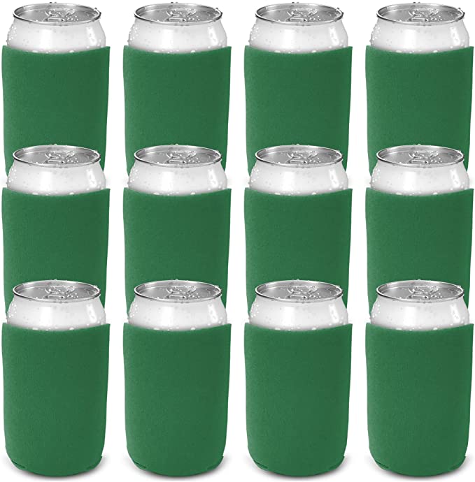 Photo 1 of CSBD Beer Can Coolers Sleeves, Soft Insulated Reusable Drink Caddies for Water Bottles or Soda, Collapsible Blank DIY Customizable for Parties, Events or Weddings, Bulk (12, Green)
