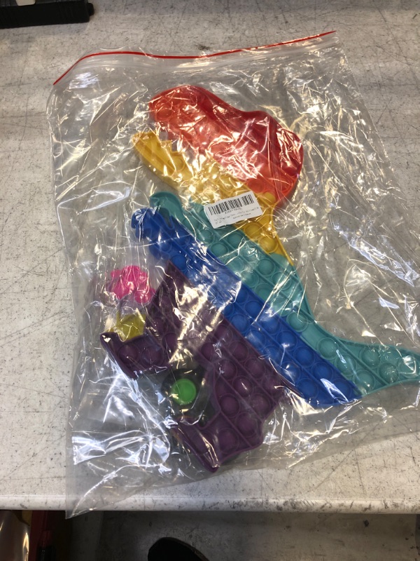 Photo 2 of 4 Pack Big Size Pop Fidget Toy Set, Rainbow Large Dinosaur Pop Toy, Jumbo Pop Bubble Wristband Fidget Sensory Toy,