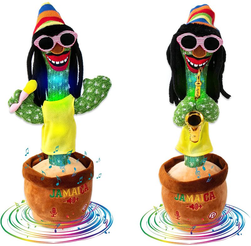 Photo 1 of MIAODAM 2pcs Dancing Cactus, Funny Jamaican Band 270 Degree Rotation Talking Cactus Toy for Big Kids and Adults,