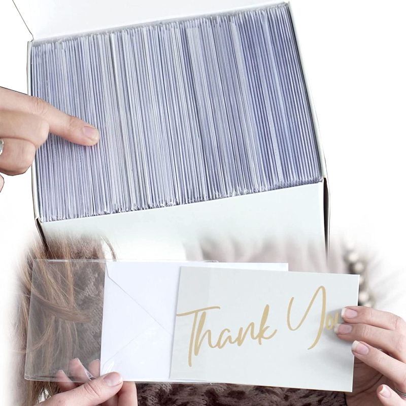 Photo 1 of 100 Thank You Cards Bulk w/Envelopes - All Glittering Gold Foil Embellishment, Already Folded 4 X 6” Photo Size,