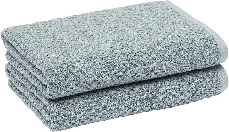 Photo 1 of Amazon Basics Odor Resistant Textured Bath Towel, 30 x 54 Inches - 2-Pack, Teal
