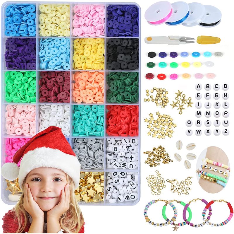 Photo 1 of Clay Beads Kit for Bracelet Making with Letter Beads for Girls, 4189 Pcs 6mm Craft Kit Jewelry Box 19 Colors 