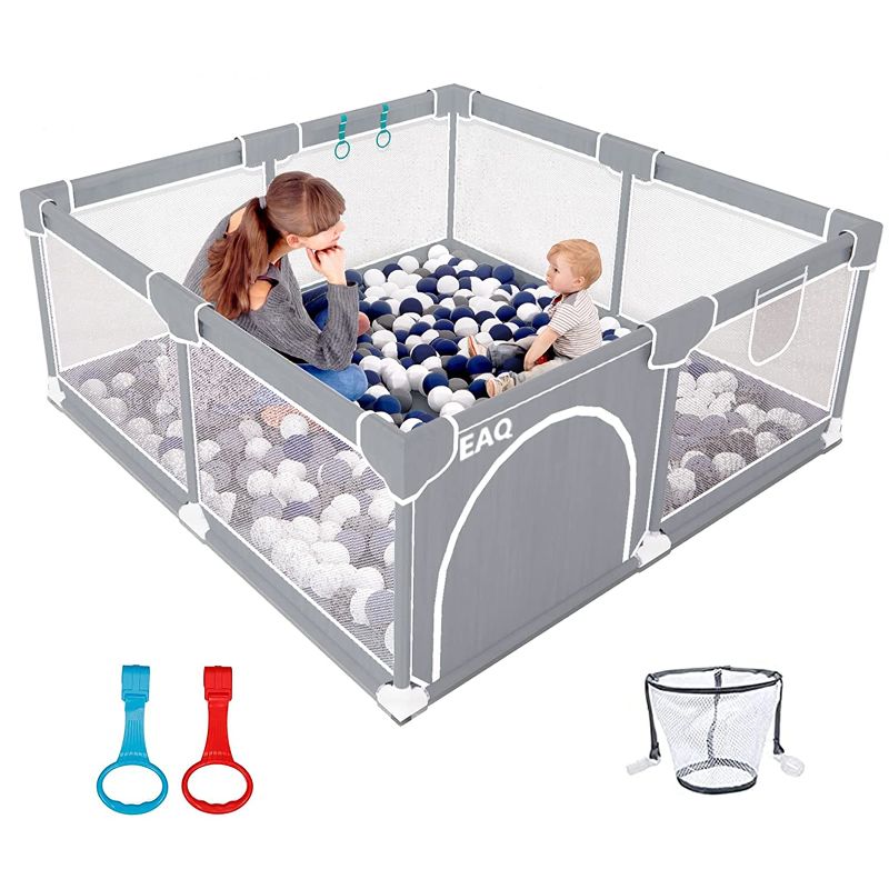 Photo 1 of EAQ Baby Playpen 50”×50”, Playpen for Babies and Toddlers with Gate,Large Playpen for Babies,Baby Fence, Baby Play Yard with Basknet Net and Pull Rings
