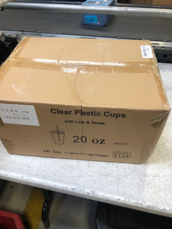 Photo 2 of [100 Sets - 20 oz.] Tankon Disposable Clear Plastic Cups With Lids and Straws 20oz. (Not Injection Cup, only Injection Lid.) 20 oz , plastic cups with lids Clear 100 Count (Pack of 1)