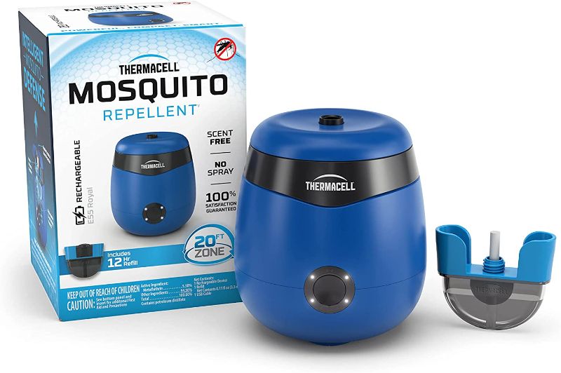 Photo 1 of Thermacell E55 E-Series Rechargeable Mosquito Repeller with 20’ Mosquito Protection Zone; Royal Blue; Includes 12-Hr Repellent Refill; DEET Free Bug Spray Alternative; Scent Free; No Candle or Flame
