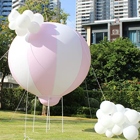 Photo 1 of Coonoe 5ft Half Hot Air Balloon, Baby Shower Party Decoration Balloon with Air Pump, Pink White Inflatable Hanging Balloon for Nursery decor/Kids Birthday Party/Wedding/Exhibitions…
