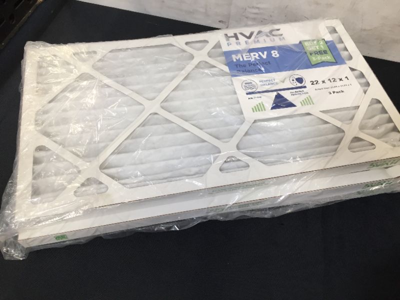 Photo 2 of 12 x 22 x 1 Premium MERV 8 Pleated Air Filter 3 PACK