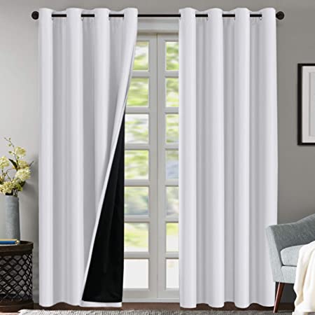 Photo 1 of 100% Blackout Curtains for Bedroom 84 Inches Long Thermal Insulated Lined Curtains for Living Room Double Layer Full Light Blocking Energy Saving Grommet Drapes Draperies, 2 Panels, White
