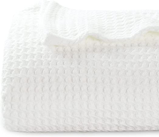 Photo 1 of Bedsure 100% Cotton Blankets King Size - White 405GSM Waffle Weave Soft Lightweight Thermal King Size Blanket for Bed, 104x90 inches
