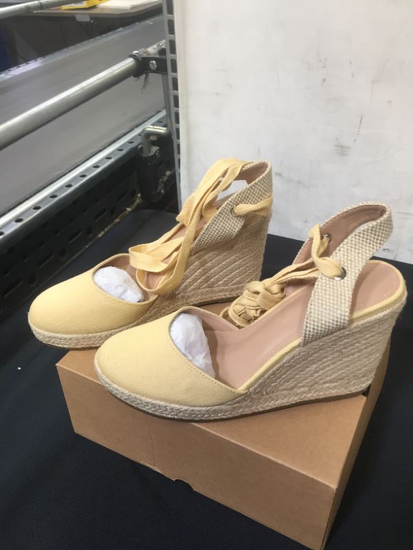 Photo 1 of Ermonn Womens Espadrilles Wedge Sandals Platform Closed Toe Ankle Strap Lace Up Summer Shoes CAMEL 
SIZE 8.5