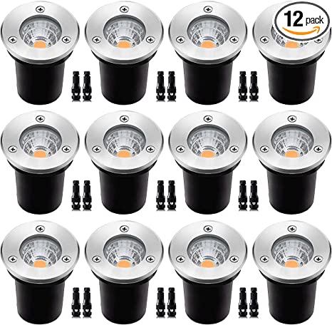 Photo 1 of ELEGLO 12 Pack 3W Low Voltage Led Landscape Lights ,12V/24V AC/DC Well Lights,IP67 Waterproof In Ground Light and Landscape Lighting for Garden,Yard, Driveway, Deck, Step Up light( Warm White 12 Pack)
