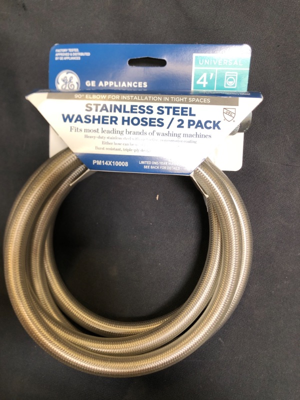 Photo 2 of 4 ft. Universal Stainless Steel Washer Hoses with 90 degree Elbow (2-Pack)
