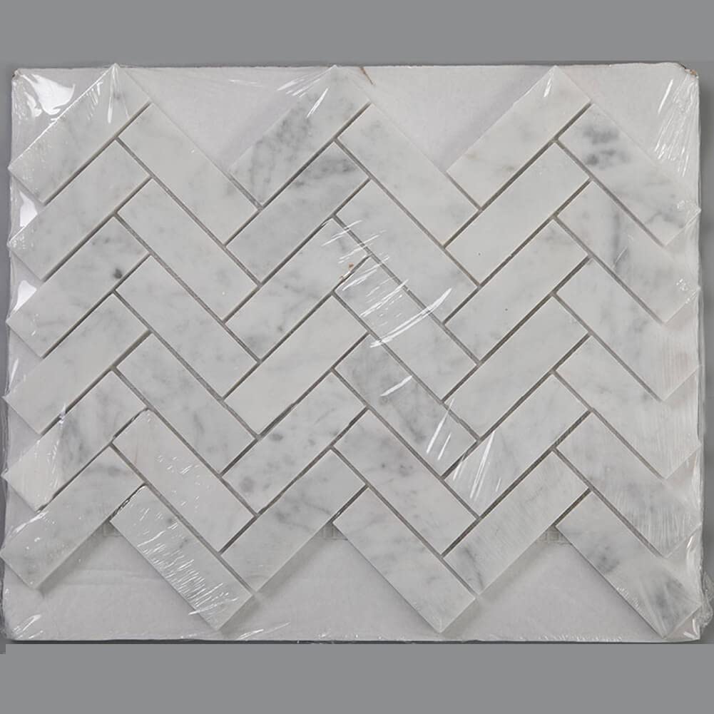 Photo 1 of Diflart Pack-5 Carrara Italian White Carrera Marble 1x3 Inch Herringbone Mosaic Tile Polished for Kitchen Bathroom Wall Floor Tile
