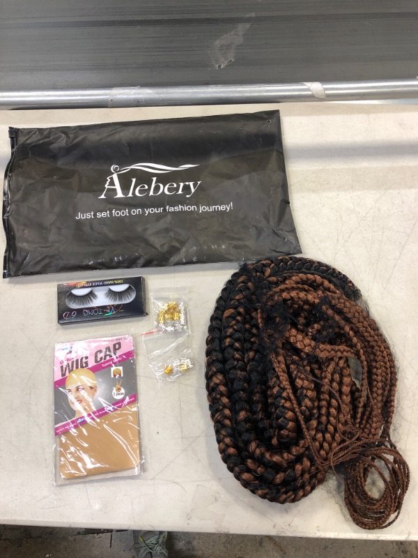 Photo 2 of Alebery 32" Full Lace Knotless Box Braided Wigs for Black Women Knotless Box Braids Lace Front Wig with Baby Hair Lightweight Synthetic Lace Frontal Dark Brown Cornrow Twisted Braided Wigs 