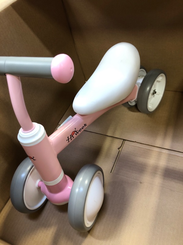 Photo 1 of HAWEEK Baby Balance Bike Cute Toys for 1 Year Old Boys and Girls 12-36 Months Toddler Bike Baby Walker Riding Gifts for Boys Girls No Pedal Infant 4 Wheels Baby's First Birthday Gift (Pink)
