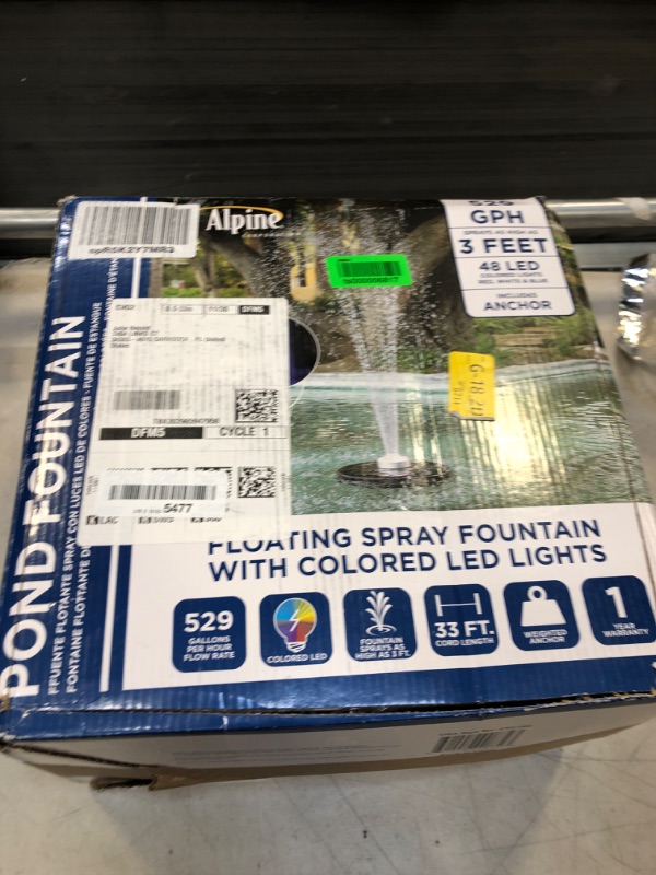 Photo 2 of Alpine Corporation FTC102 550-GPH Pump 48-LED Light Floating Spray Fountain, 12"L x 12"W x 6"H / 14"H, Black (USED) 
(UNABLE TO TEST)