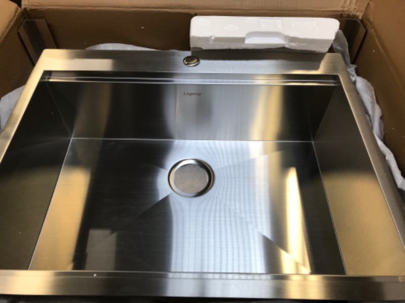 Photo 2 of 25 Kitchen Sink Drop In - Logmey 25 x 22 Workstation Kitchen Sink Topmount 18 Gauge Stainless Steel Single Bowl Overmount Bar Prep Sink 25"×22"×9" Stainless Steel