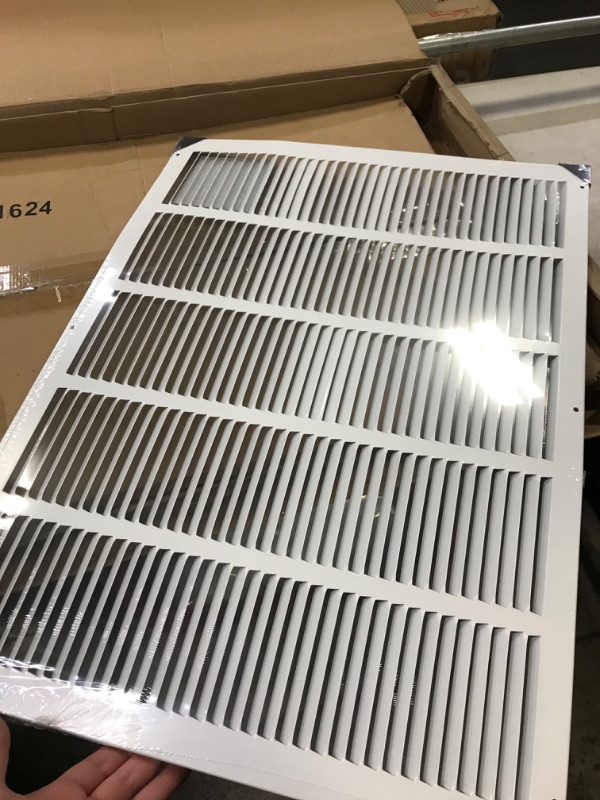 Photo 5 of 25" x 18" Return Air Grille - Sidewall and Ceiling - HVAC Vent Duct Cover Diffuser - [White] [Outer Dimensions: 26.75w X 19.75"h] 25 x 18 White (factory sealed) (small dent )
