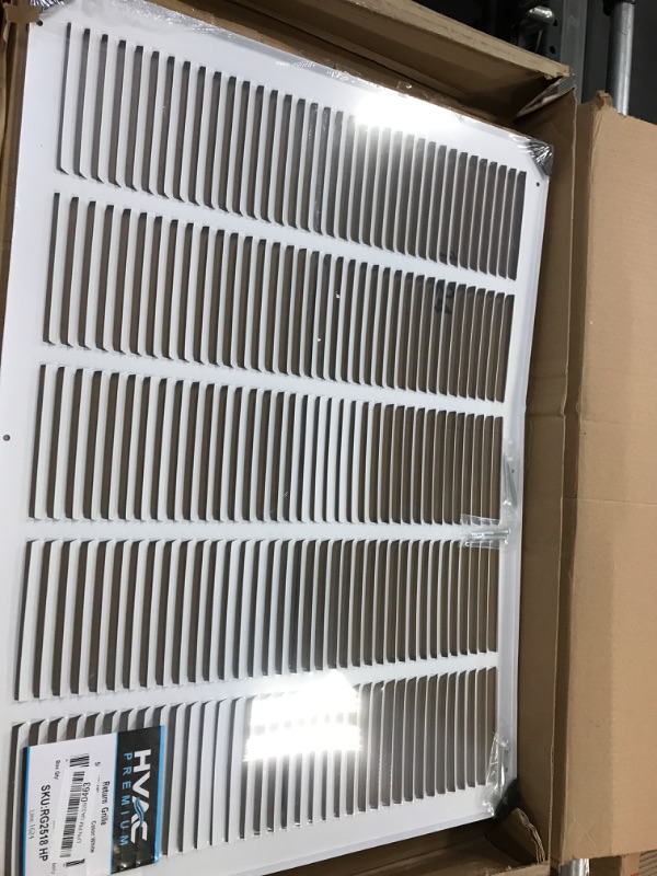 Photo 3 of 25" x 18" Return Air Grille - Sidewall and Ceiling - HVAC Vent Duct Cover Diffuser - [White] [Outer Dimensions: 26.75w X 19.75"h] 25 x 18 White (factory sealed) (small dent )
