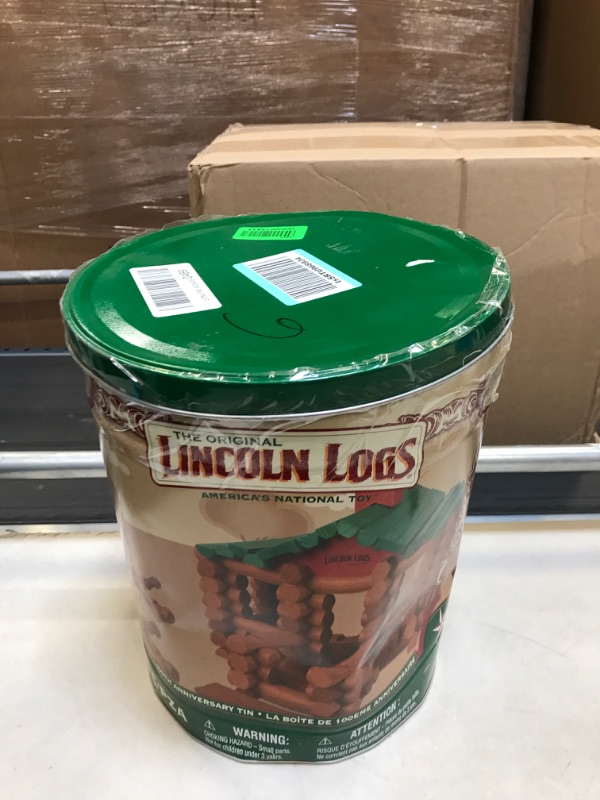 Photo 2 of Lincoln Logs –100th Anniversary Tin-111 Pieces-Real Wood Logs-Ages 3+ - Best Retro Building Gift Set for Boys/Girls - Creative Construction Engineering – Top Blocks Game Kit - Preschool Education Toy, Brown (854) (POSSIBLE MISSING PIECES)