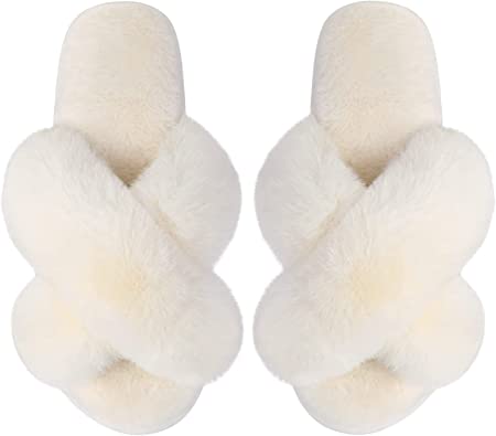 Photo 1 of AUROO Women's House Slippers for Women,Fuzzy Soft Cross Band Plush Furry Warm Cozy Open Toe Fluffy Slides Home Shoes Comfy Winter slippers Indoor and Outdoor
SIOZE 7-8