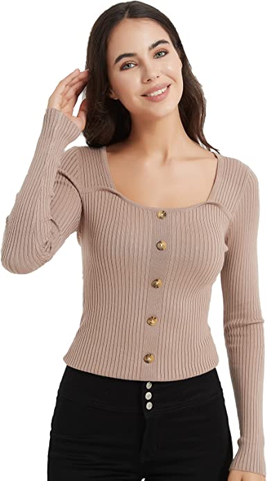 Photo 1 of LIKI SWAN Women Long Sleeve Pullover Sweater Square Neck Ribbed Knit Elastic Casual Tops with Buttons for Spring
SIZE XXL 