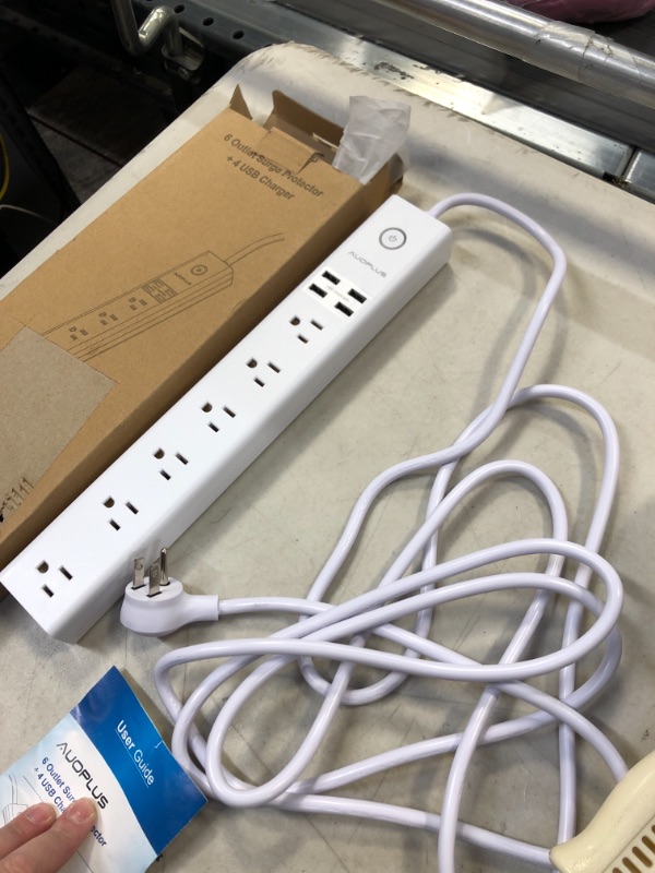 Photo 3 of Surge Protector Power Strip with USB Ports, 10ft Extension Cord, 6 Outlets and 4 USB Ports, AUOPLUS Mountable Power Strip Flat Plug with Overload Protection, ETL Listed 10ft White