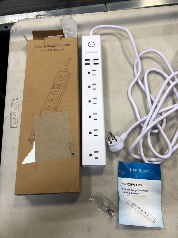 Photo 2 of Surge Protector Power Strip with USB Ports, 10ft Extension Cord, 6 Outlets and 4 USB Ports, AUOPLUS Mountable Power Strip Flat Plug with Overload Protection, ETL Listed 10ft White