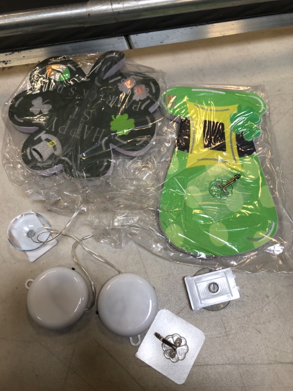 Photo 2 of 2 Pack St. Patrick's Day Decorations Window Lights with Suction Cups, Battery Operated Irish Saint Patricks Day Shamrocks Leprechaun Hat Lights with Timer for Window Wall Door Home Party Decorations
