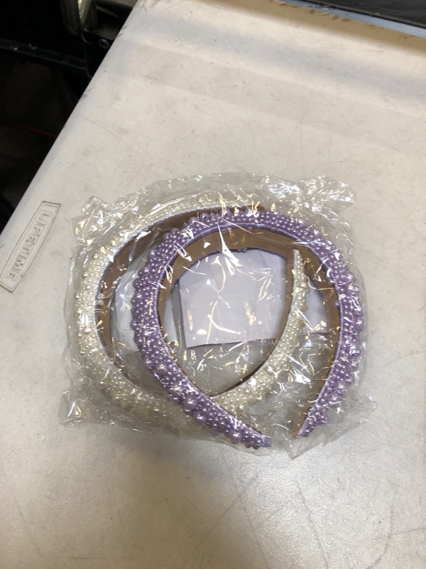 Photo 2 of 2 Pack Crystal Headbands for Women, Padded Pearl Headband (Lavender, White) Lavender & Off White
