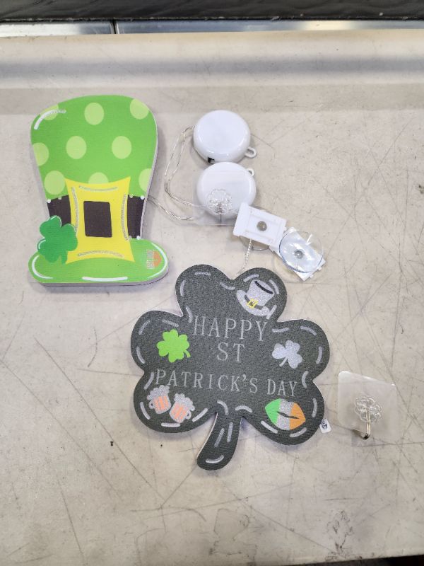 Photo 2 of 2 Pack St. Patrick's Day Decorations Window Lights with Suction Cups, Battery Operated Irish Saint Patricks Day Shamrocks Leprechaun Hat Lights with Timer for Window Wall Door Home Party Decorations