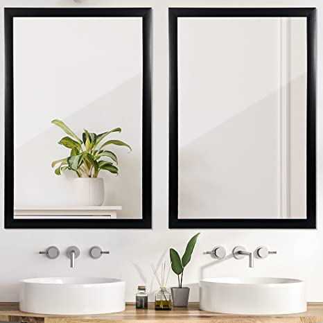 Photo 1 of 2 Packs Rectangular Wall Mirror, 24" x 36" Bathroom Mirror with Peaked Corner for Entryway, Living Room, Bathroom, Bedroom, Vanity, Black