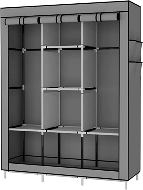 Photo 1 of  Portable Wardrobe Closet Clothes Organizer No-Woven Fabric Cover with 6 Storage Shelves, 2 Hanging Sections and 4 Side Pockets?Grey