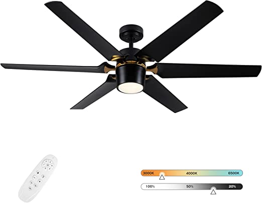 Photo 1 of POCHFAN 60 inch Large Ceiling Fan with Light and Remote, Modern Black Ceiling Fans with Gold Alloy, Dimmable 3-Color Temperature Reversible Blades 6 Speed Quiet DC Motor for Bedroom Living Room Hall