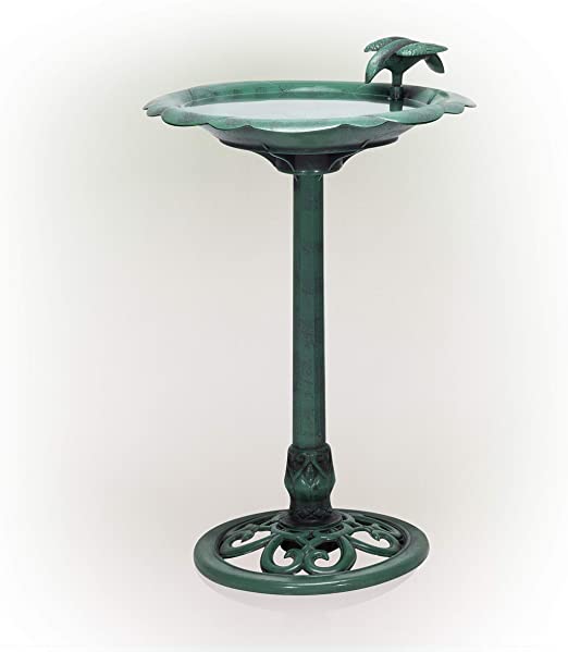 Photo 1 of Alpine Corporation 31" Tall Outdoor Antique Flower Birdbath with Bird Decoration Yard Statue
